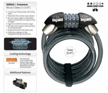 OnGuard 5031GLO Light-Up Coil Cable Lock  - CLOSEOUT
